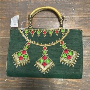 Elegant Green Embroidered Handbag